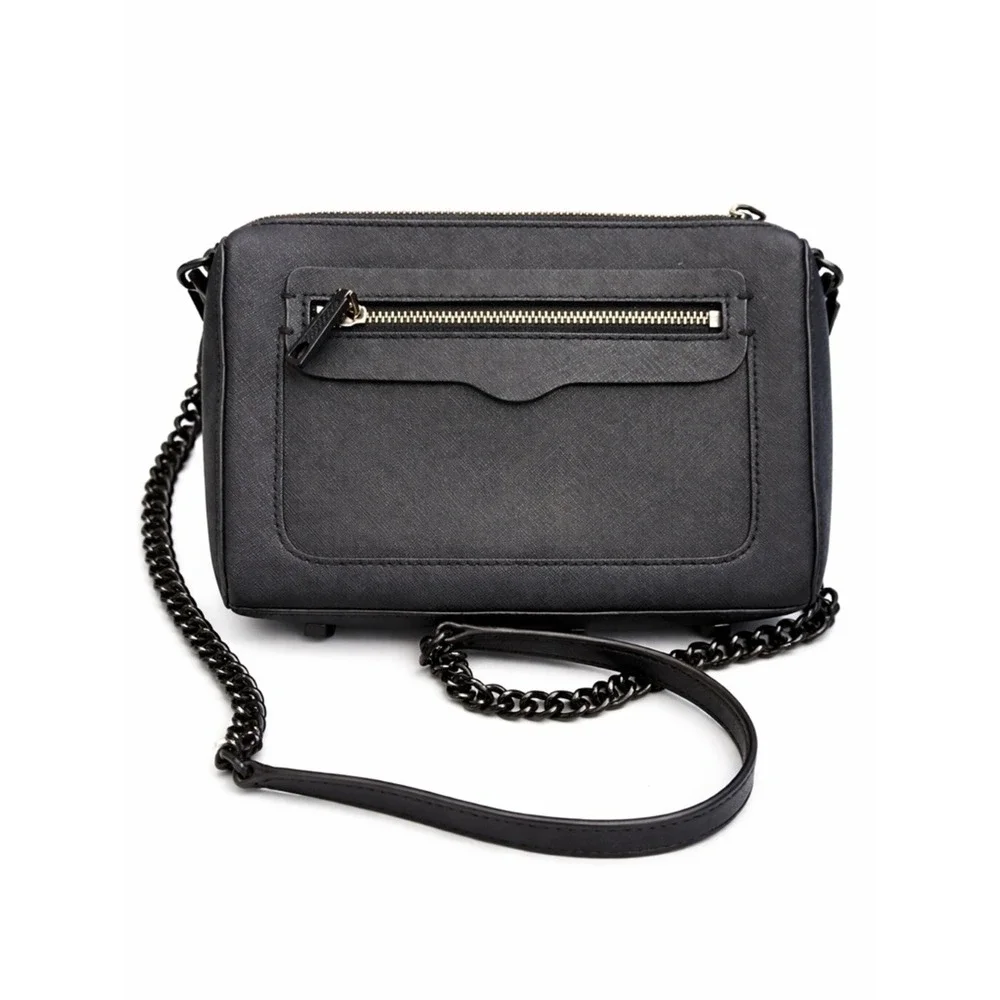 Rebecca‎ Minkoff Avery Crossbody Bag Black Saffiano Leather Gunmetal Chain OS